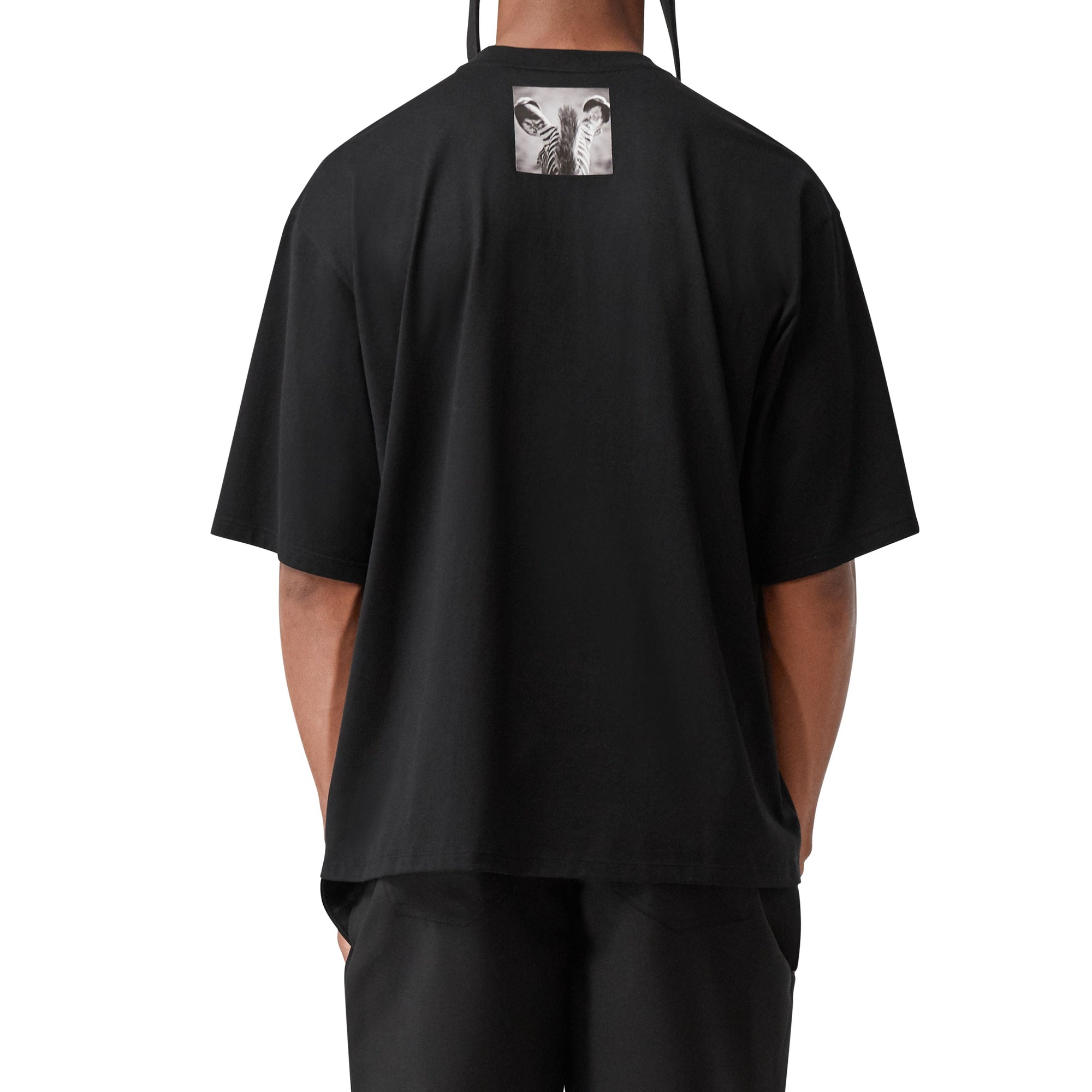 T-shirt oversize en coton à imprimé montage avec manches à découpes - Noir