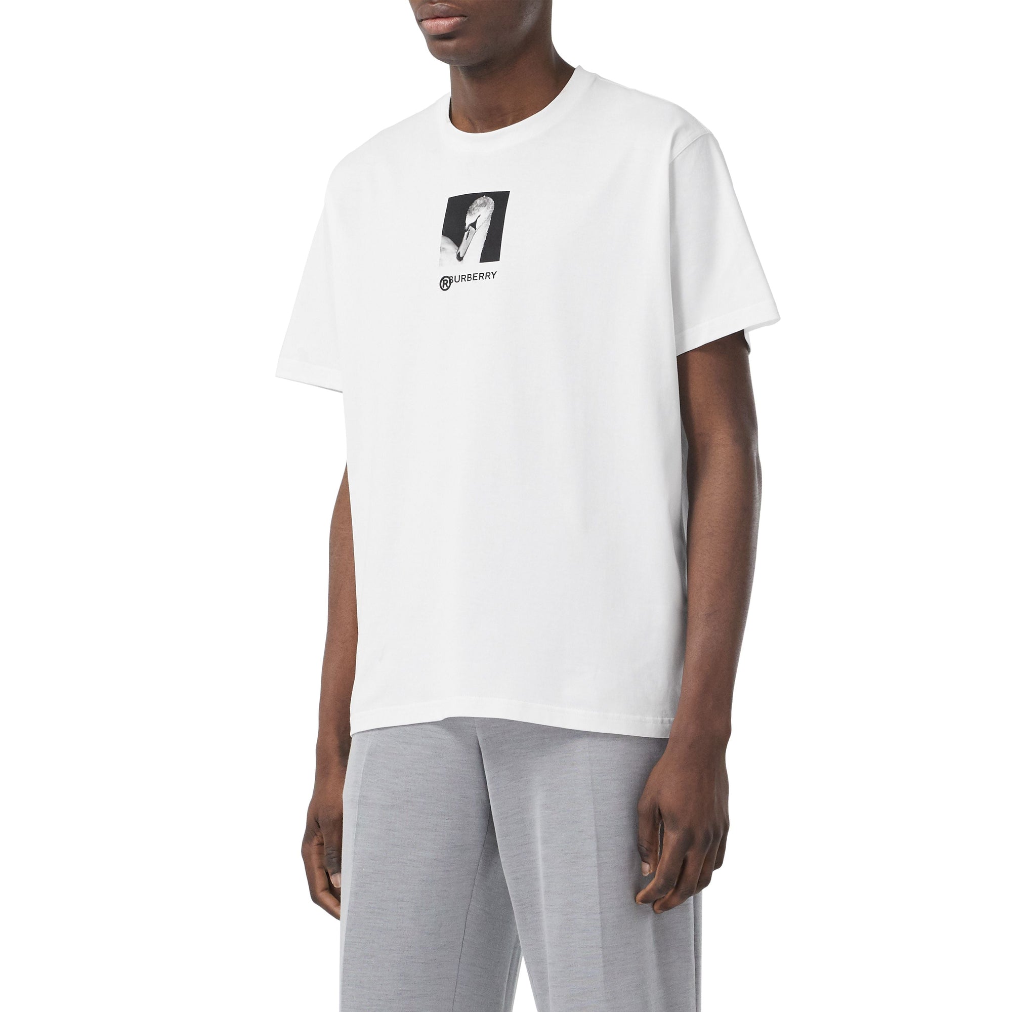 T-shirt oversize en coton avec cygne et logo - Blanc optique