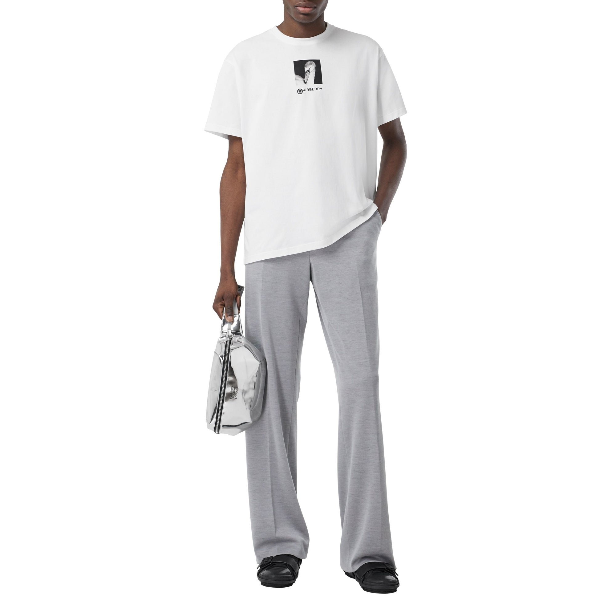 T-shirt oversize en coton avec cygne et logo - Blanc optique