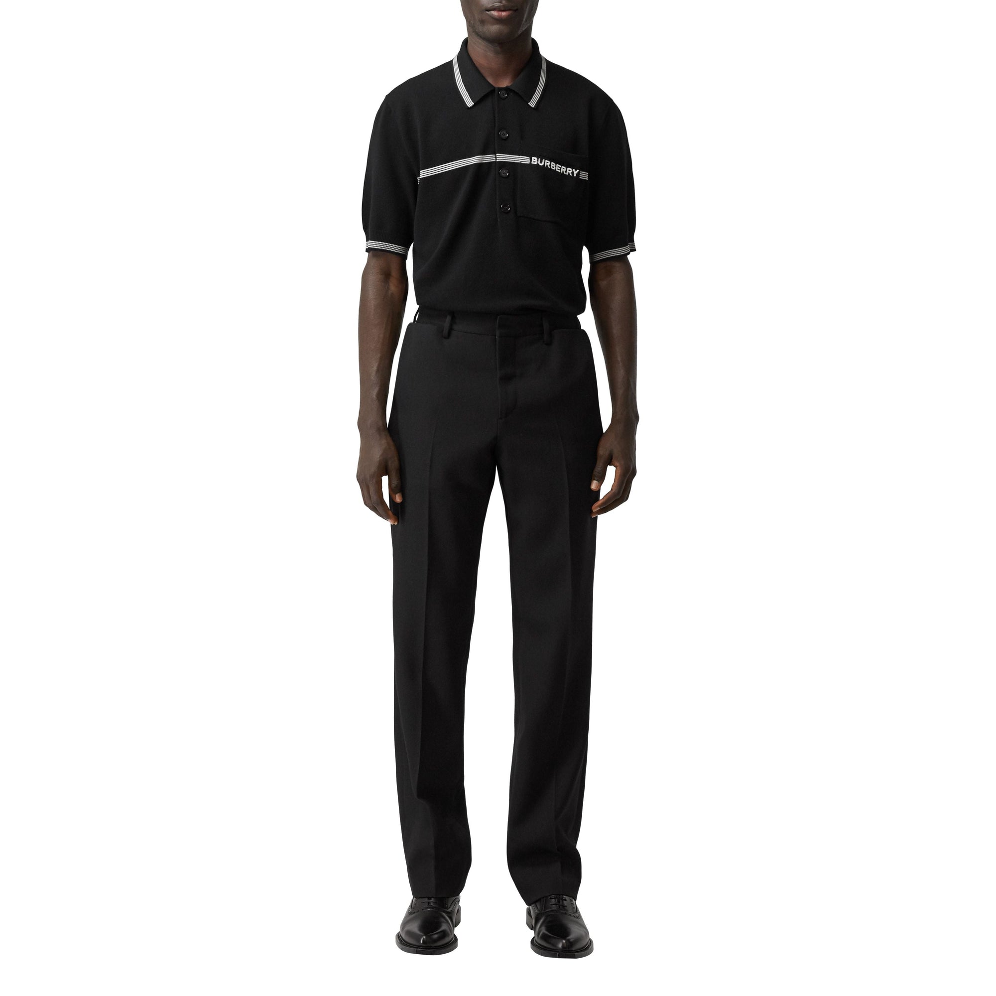 Polo en laine avec logo brodé - Noir