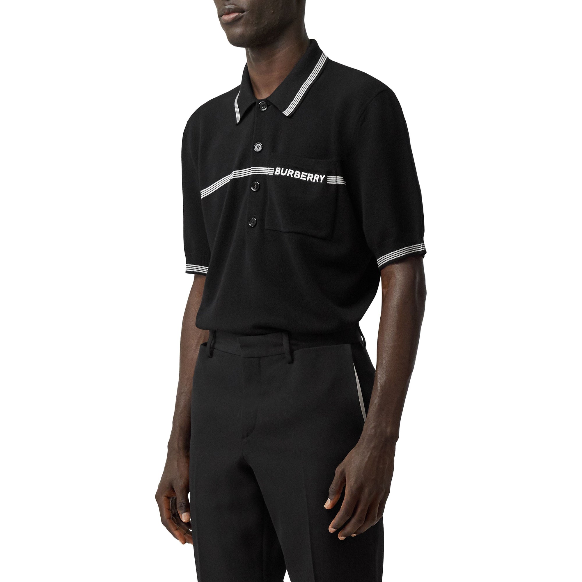 Polo en laine avec logo brodé - Noir
