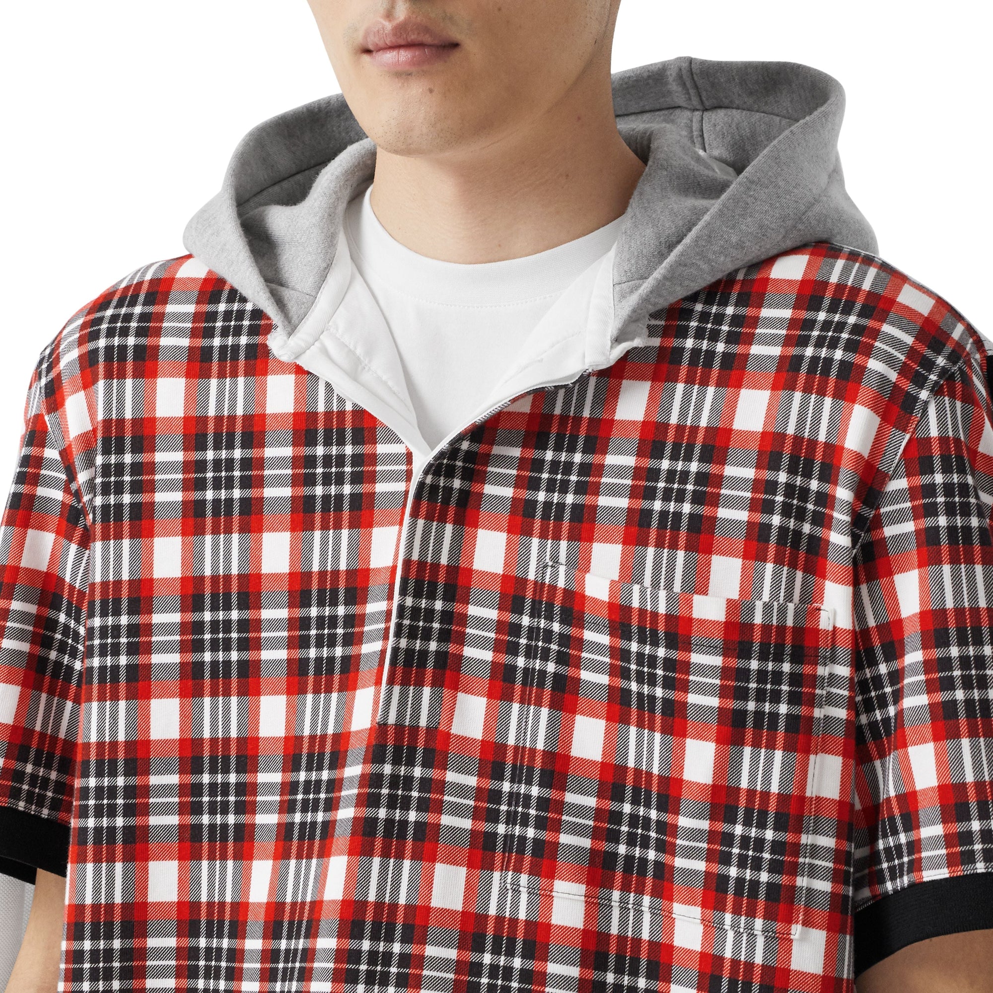 BRIGHT RED CHECK Polo de rugby déstructuré en coton check et rayé