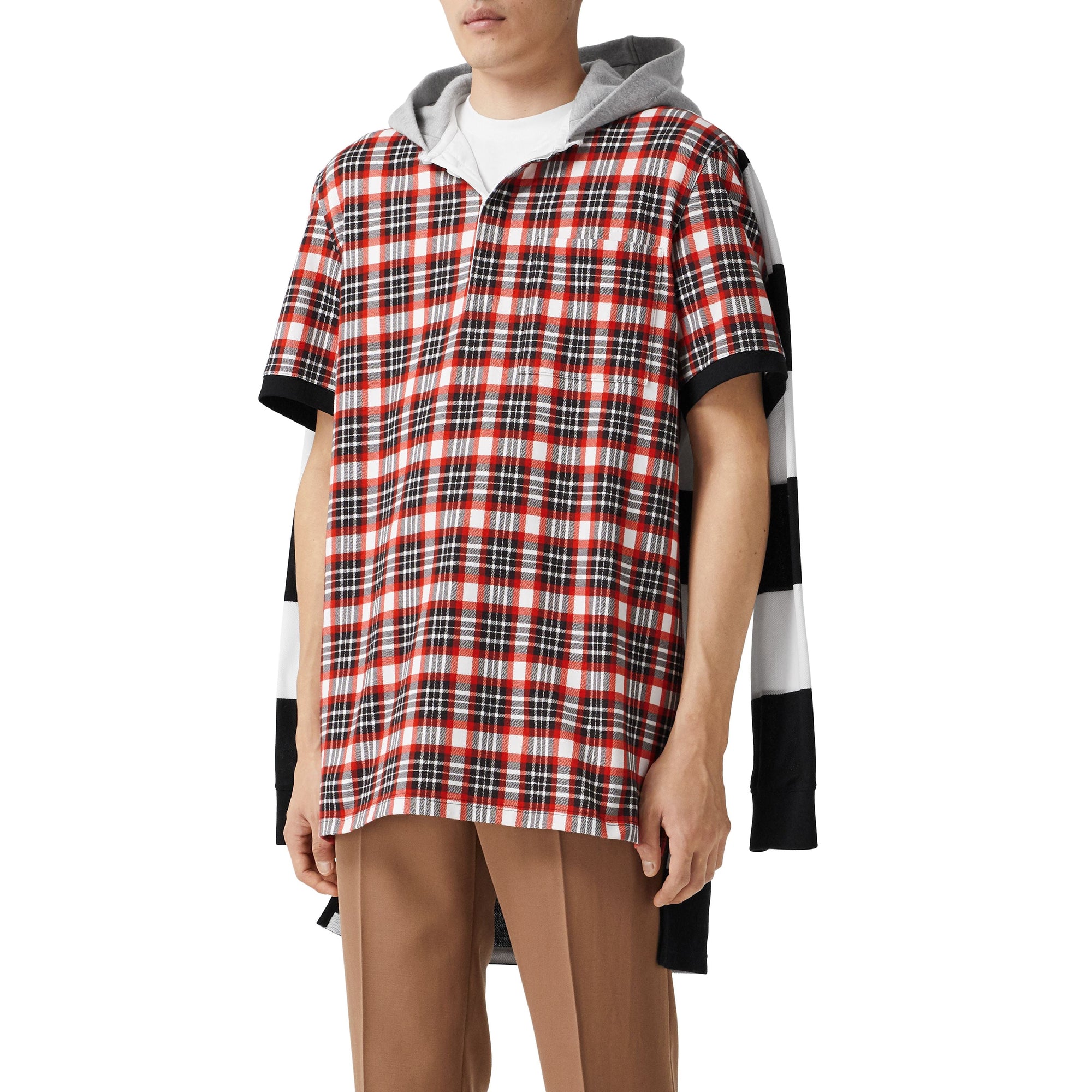 BRIGHT RED CHECK Polo de rugby déstructuré en coton check et rayé
