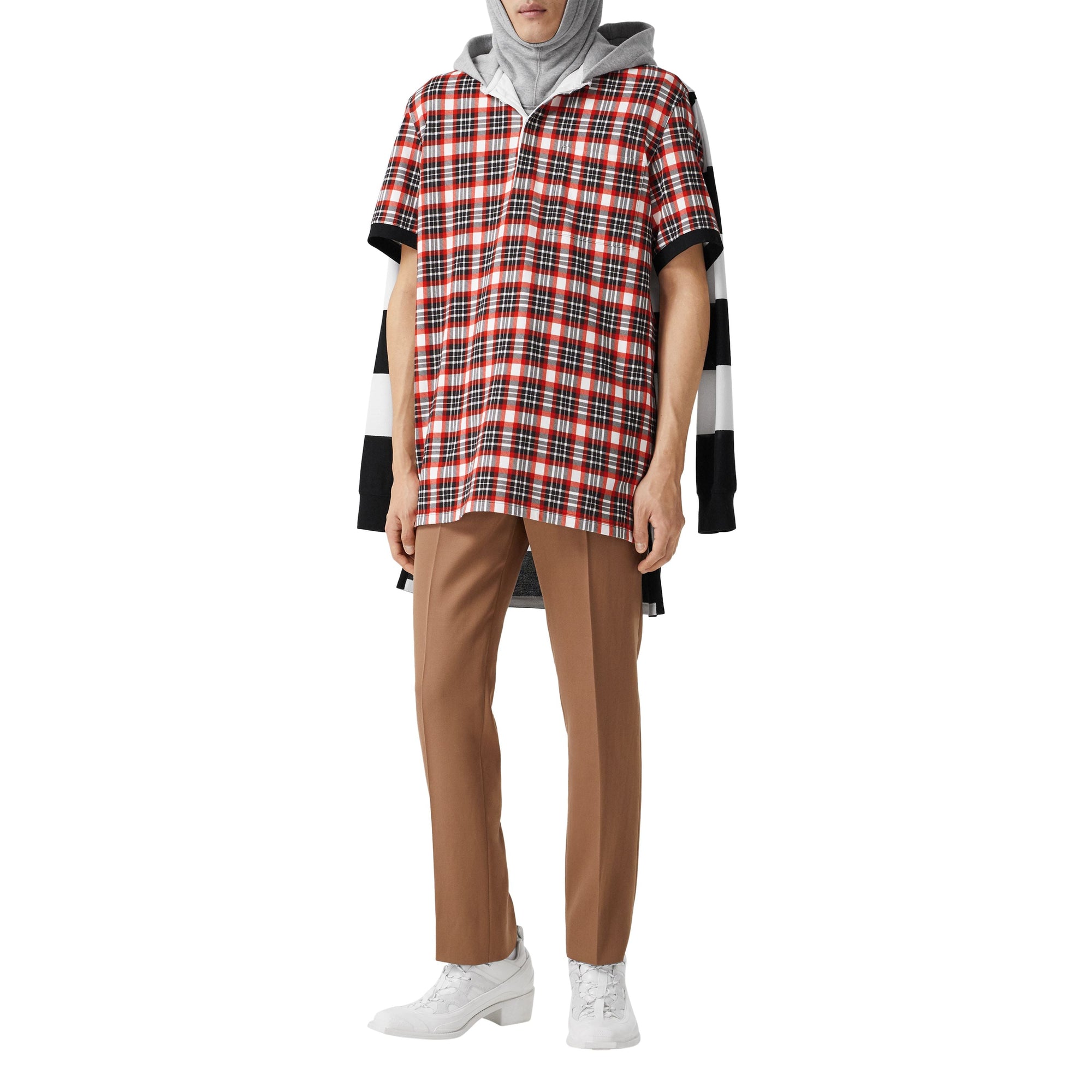 BRIGHT RED CHECK Polo de rugby déstructuré en coton check et rayé