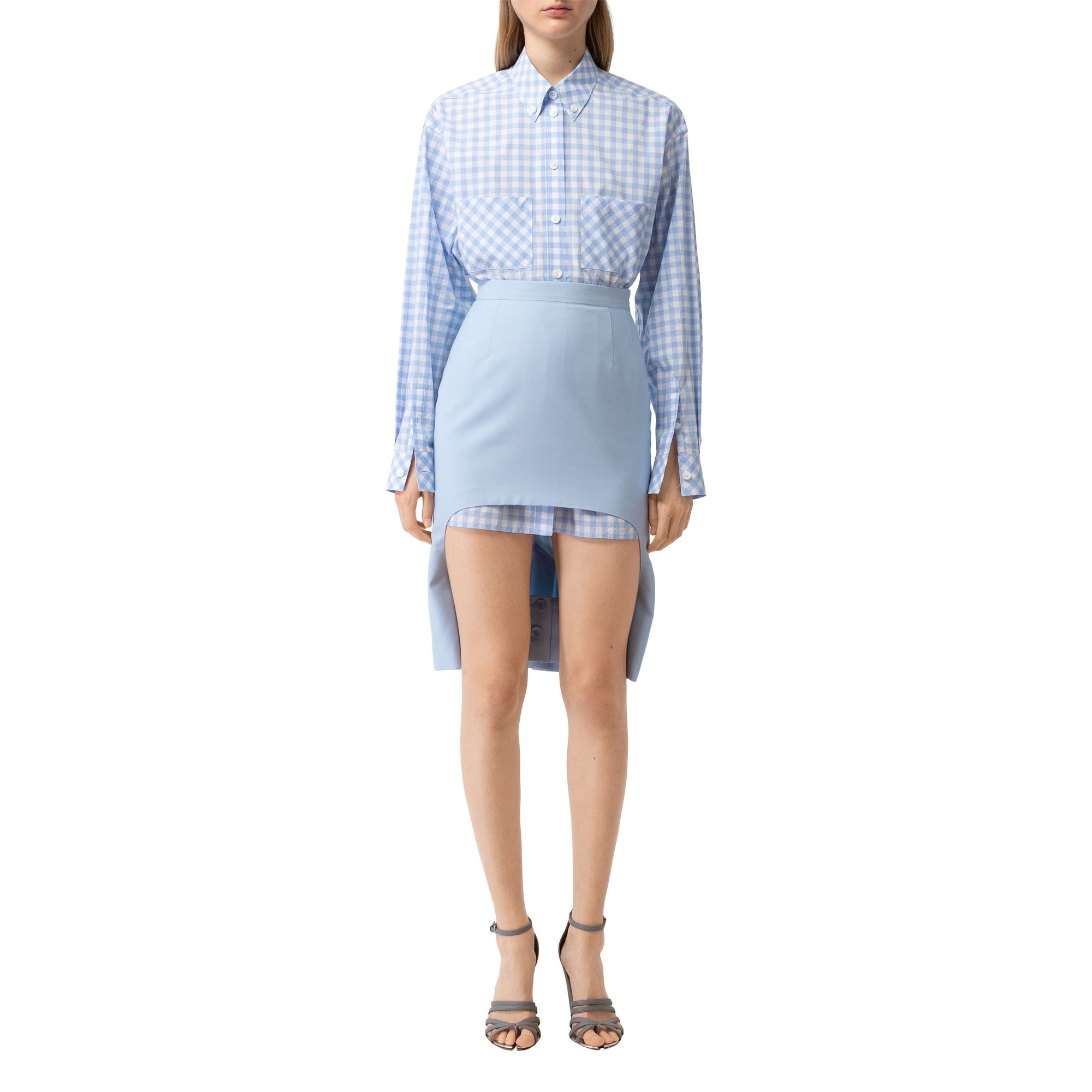 PALE BLUE Jupe crayon en toile de laine avec découpe