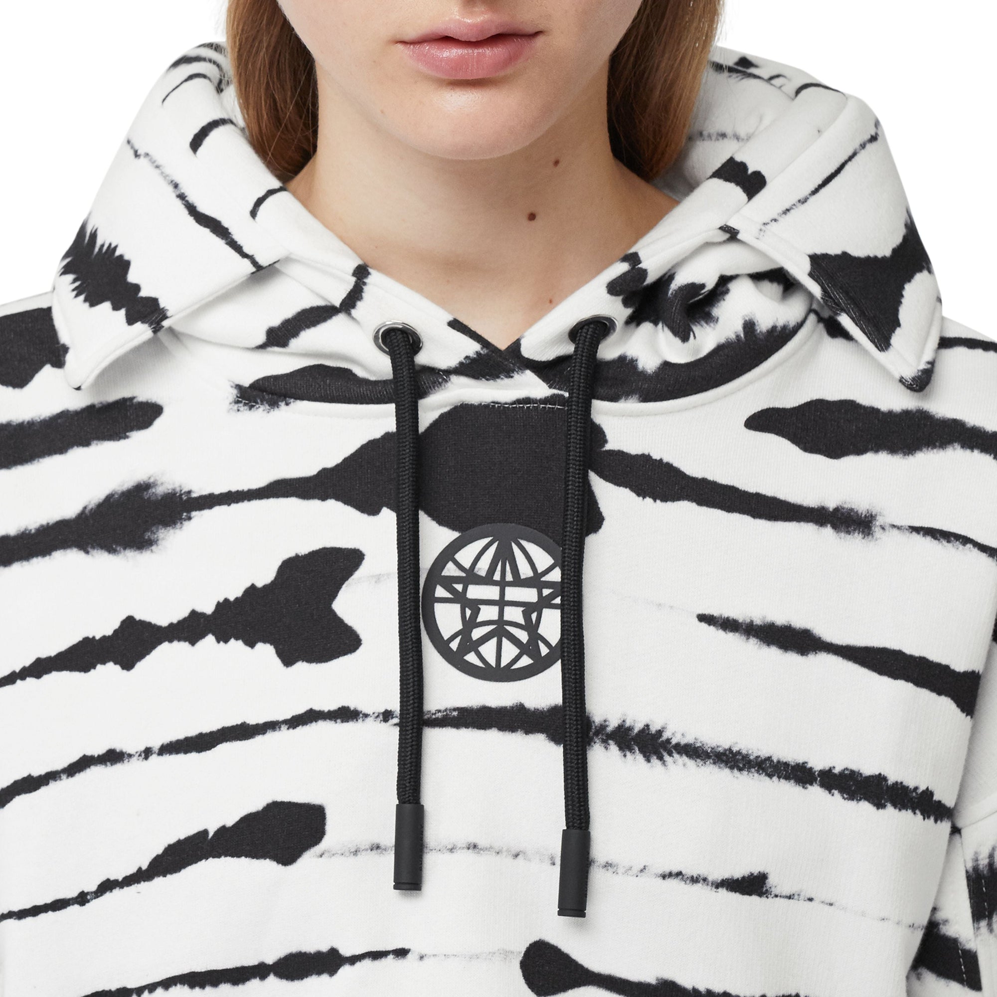 Hoodie en coton à imprimé aquarelle avec découpe - Blanc & noir
