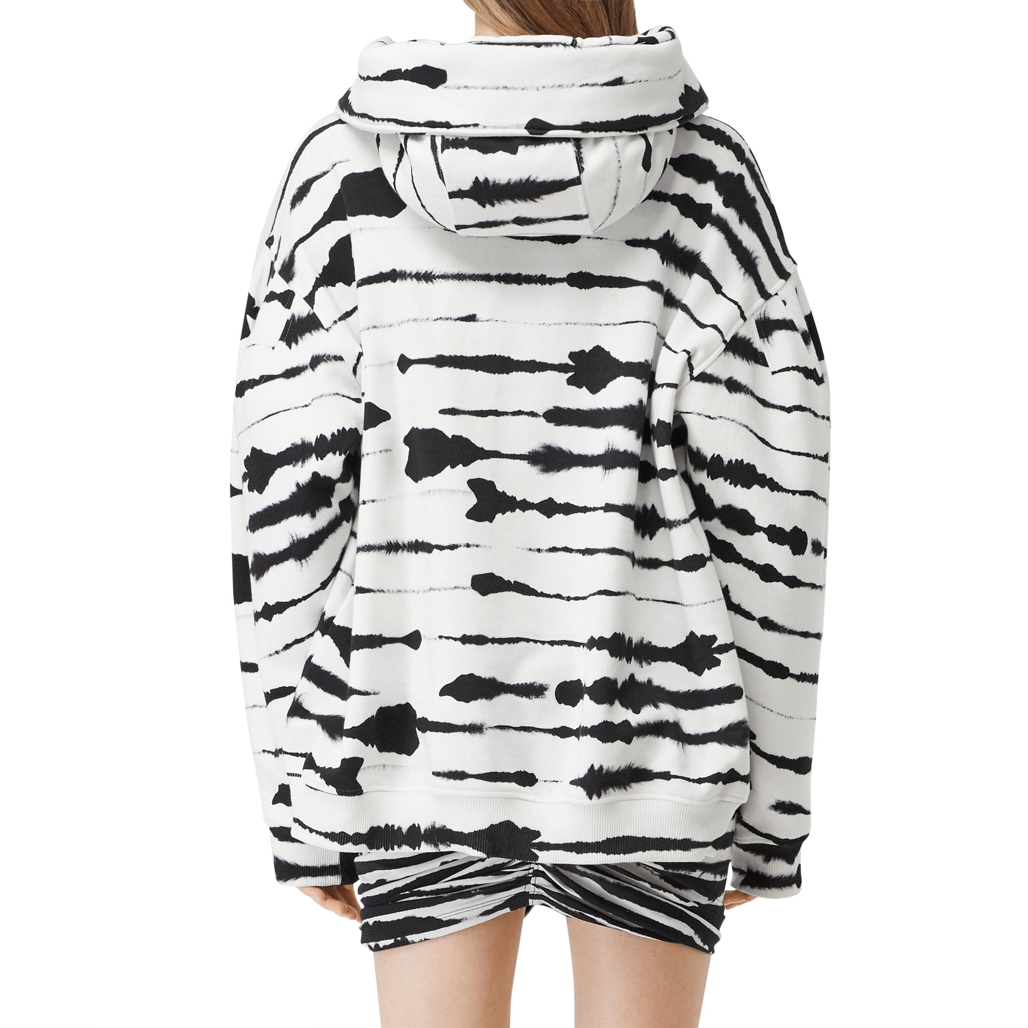 Hoodie en coton à imprimé aquarelle avec découpe - Blanc & noir