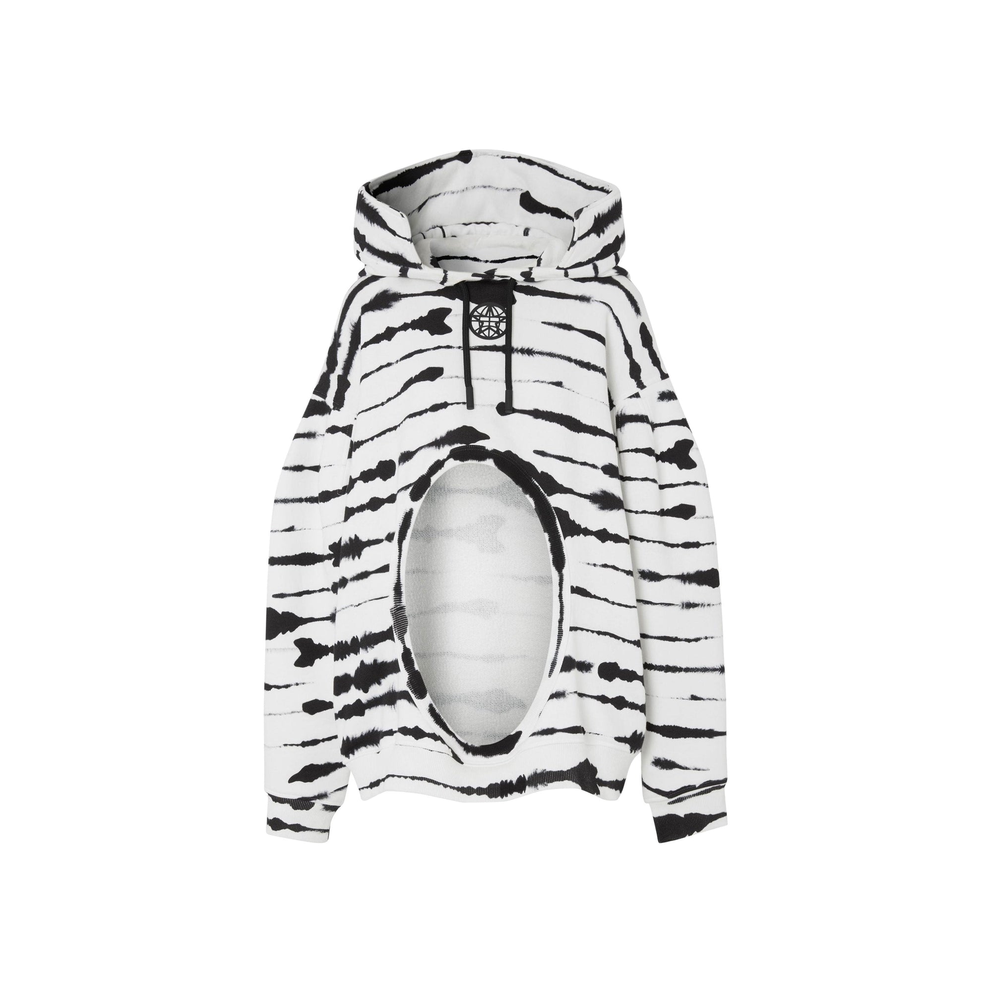 Hoodie en coton à imprimé aquarelle avec découpe - Blanc & noir