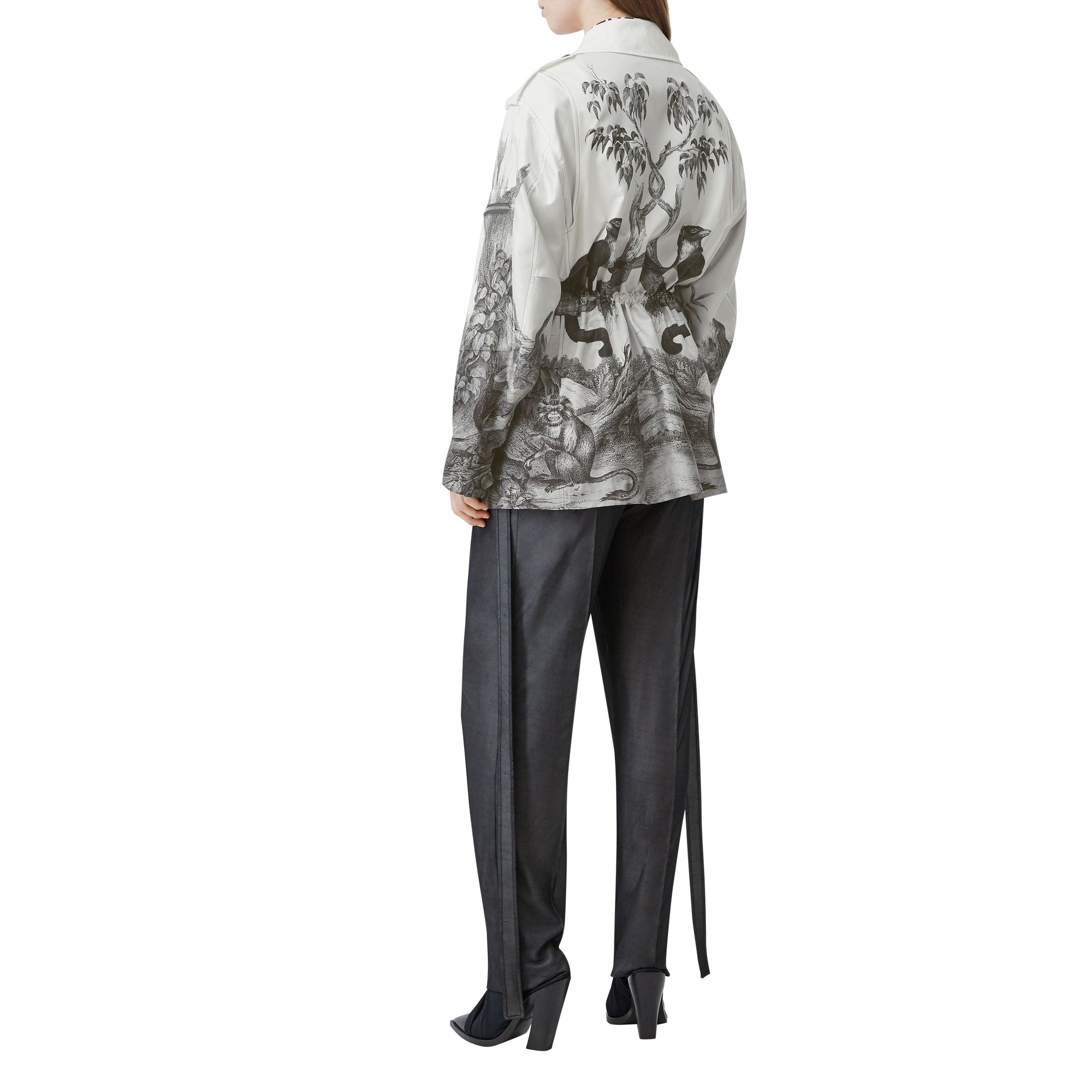 Veste utilitaire en gabardine de soie et coton à imprimé singe - Monochrome