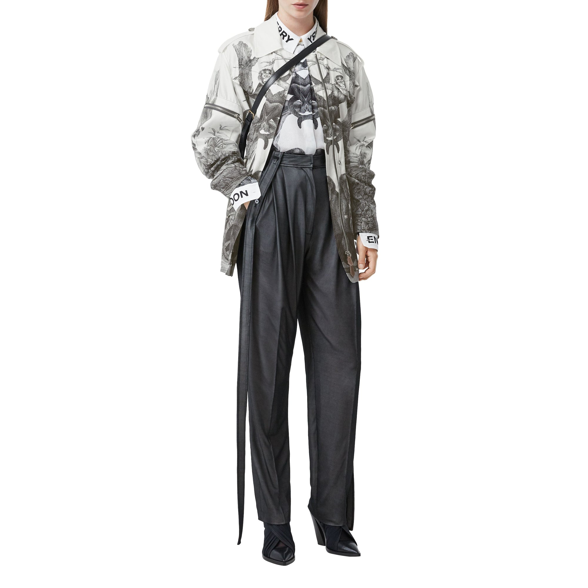 Veste utilitaire en gabardine de soie et coton à imprimé singe - Monochrome