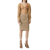 Robe en jersey de laine et soie à panneaux - Camaïeu de noix de pécan