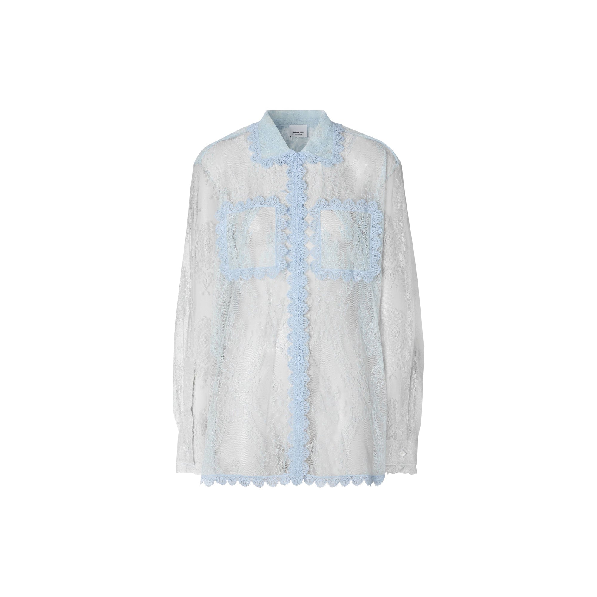 Chemise en dentelle de chantilly bicolore - Bleu pâle