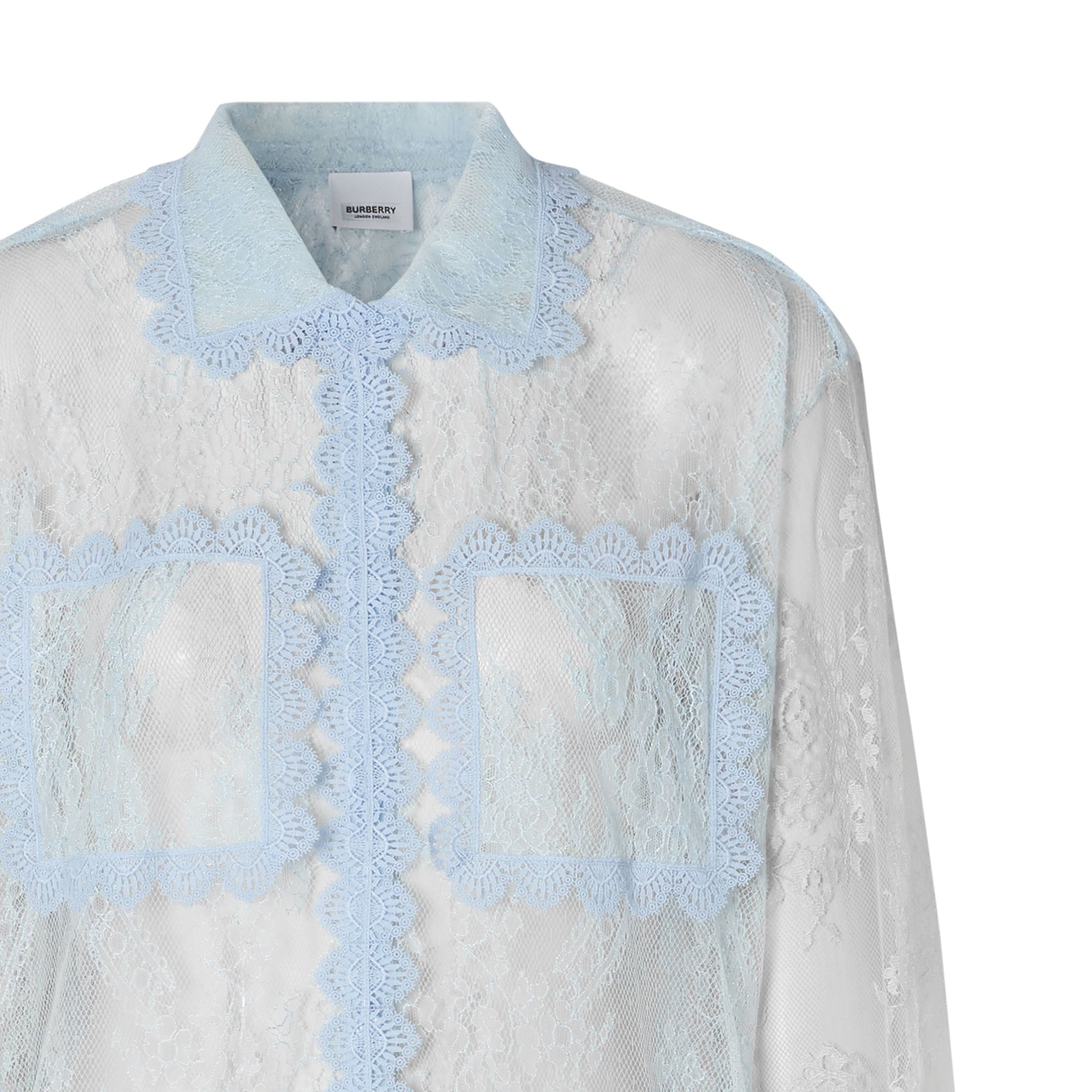 Chemise en dentelle de chantilly bicolore - Bleu pâle