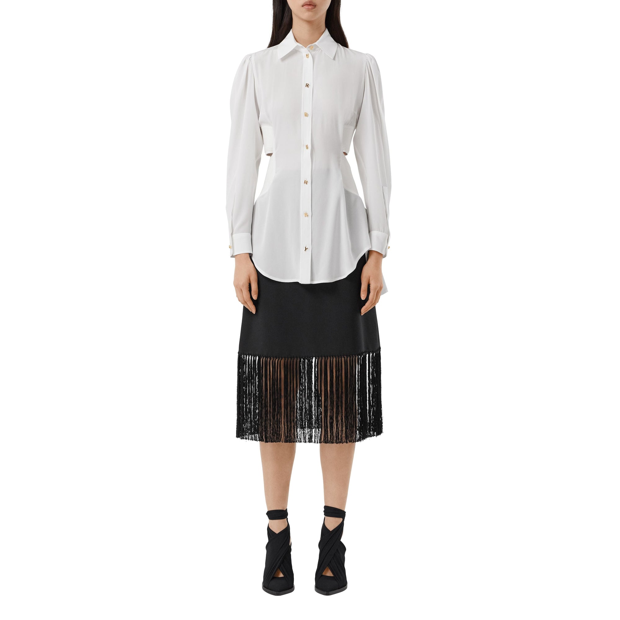 Chemise en soie à découpe et logo - Blanc optique