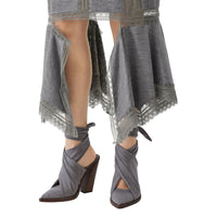 Jupe en jersey de laine avec dentelle de chantilly - Gris nuage