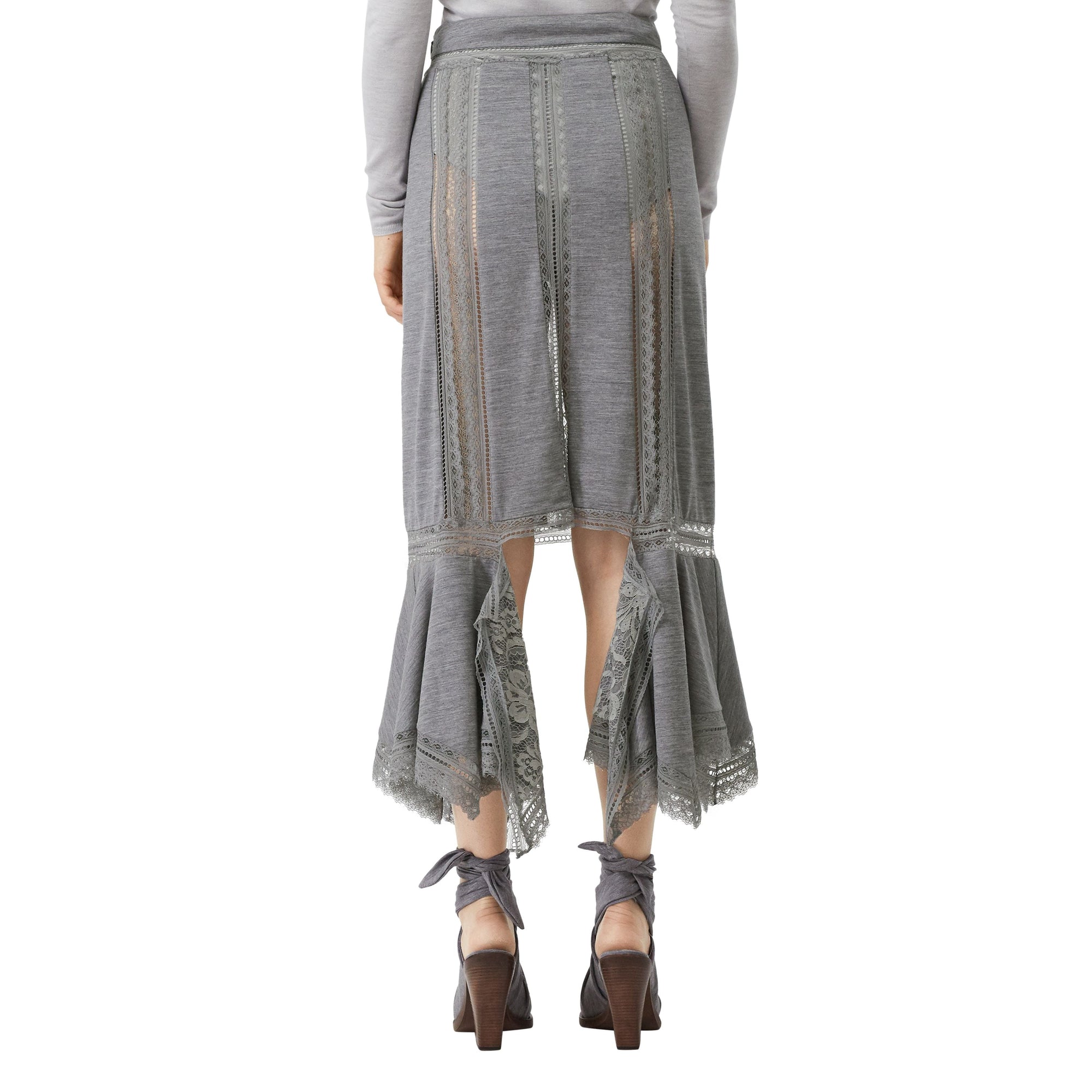 Jupe en jersey de laine avec dentelle de chantilly - Gris nuage
