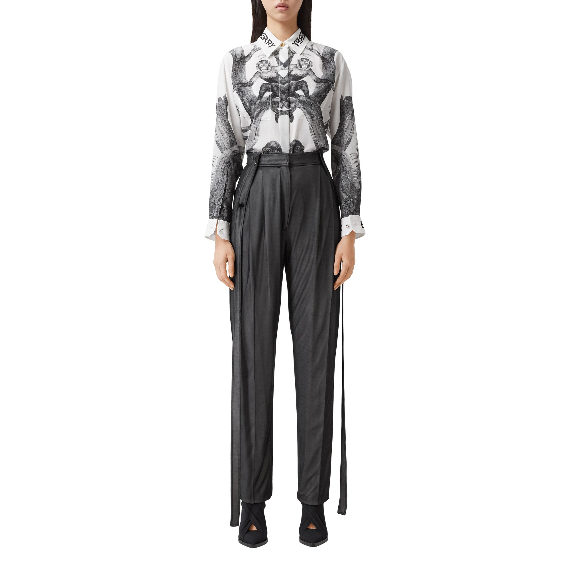 Pantalon tailleur en jersey et mousseline avec sangles - Noir