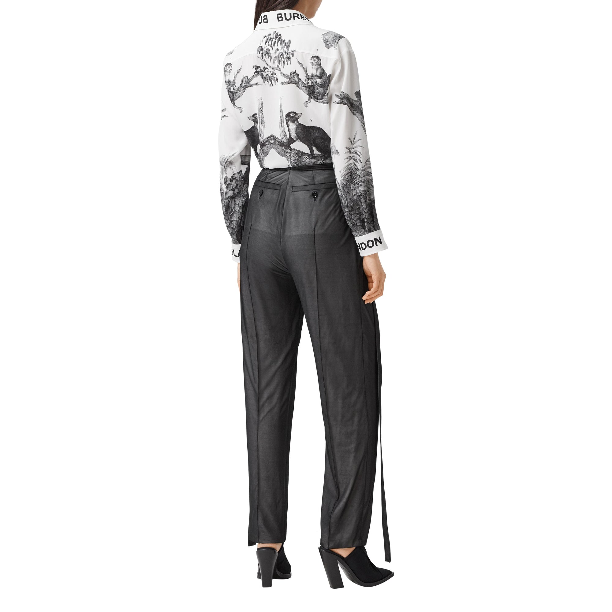 Pantalon tailleur en jersey et mousseline avec sangles - Noir