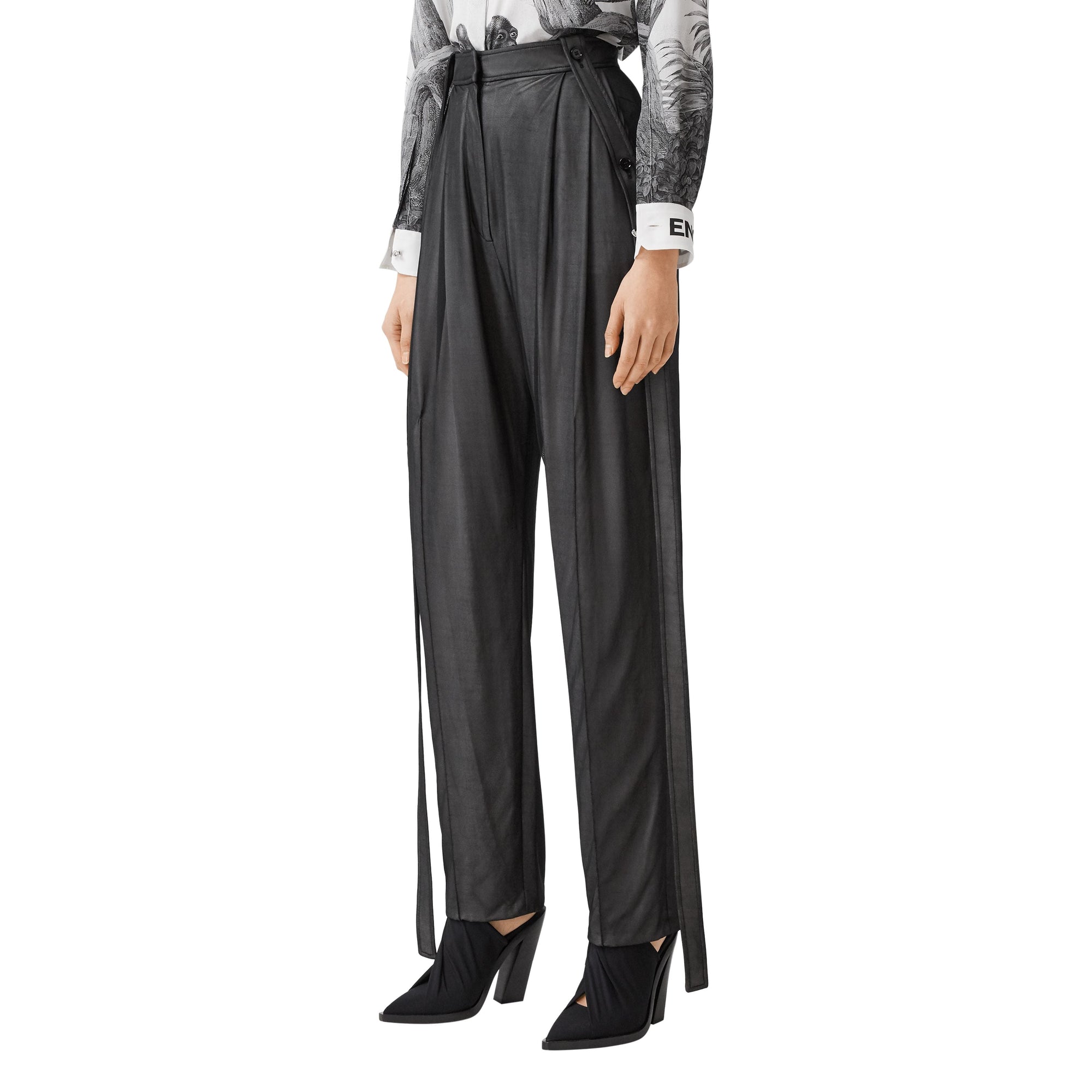 Pantalon tailleur en jersey et mousseline avec sangles - Noir