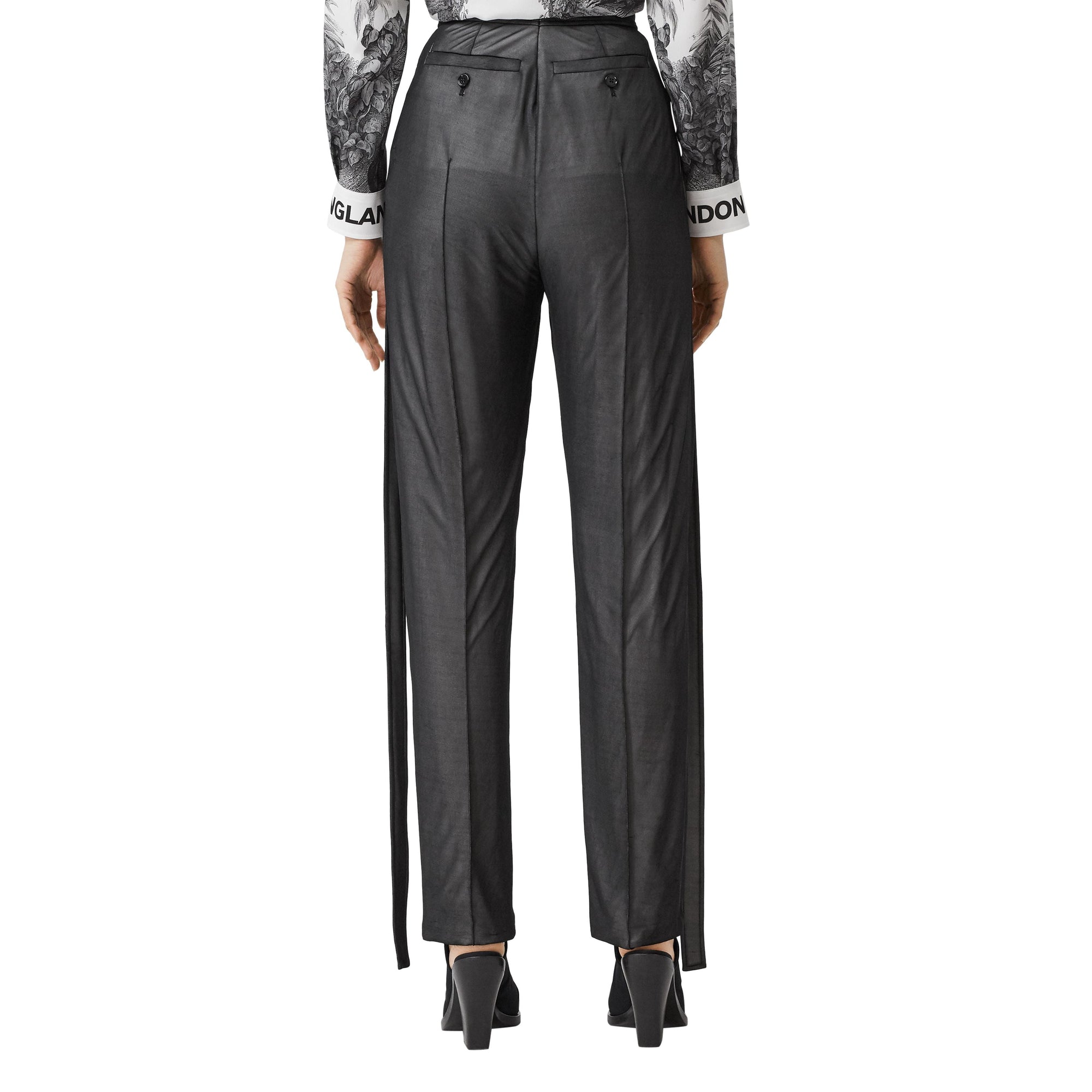 Pantalon tailleur en jersey et mousseline avec sangles - Noir