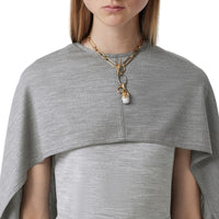 Robe droite en jersey de laine technique avec cape - Gris nuage