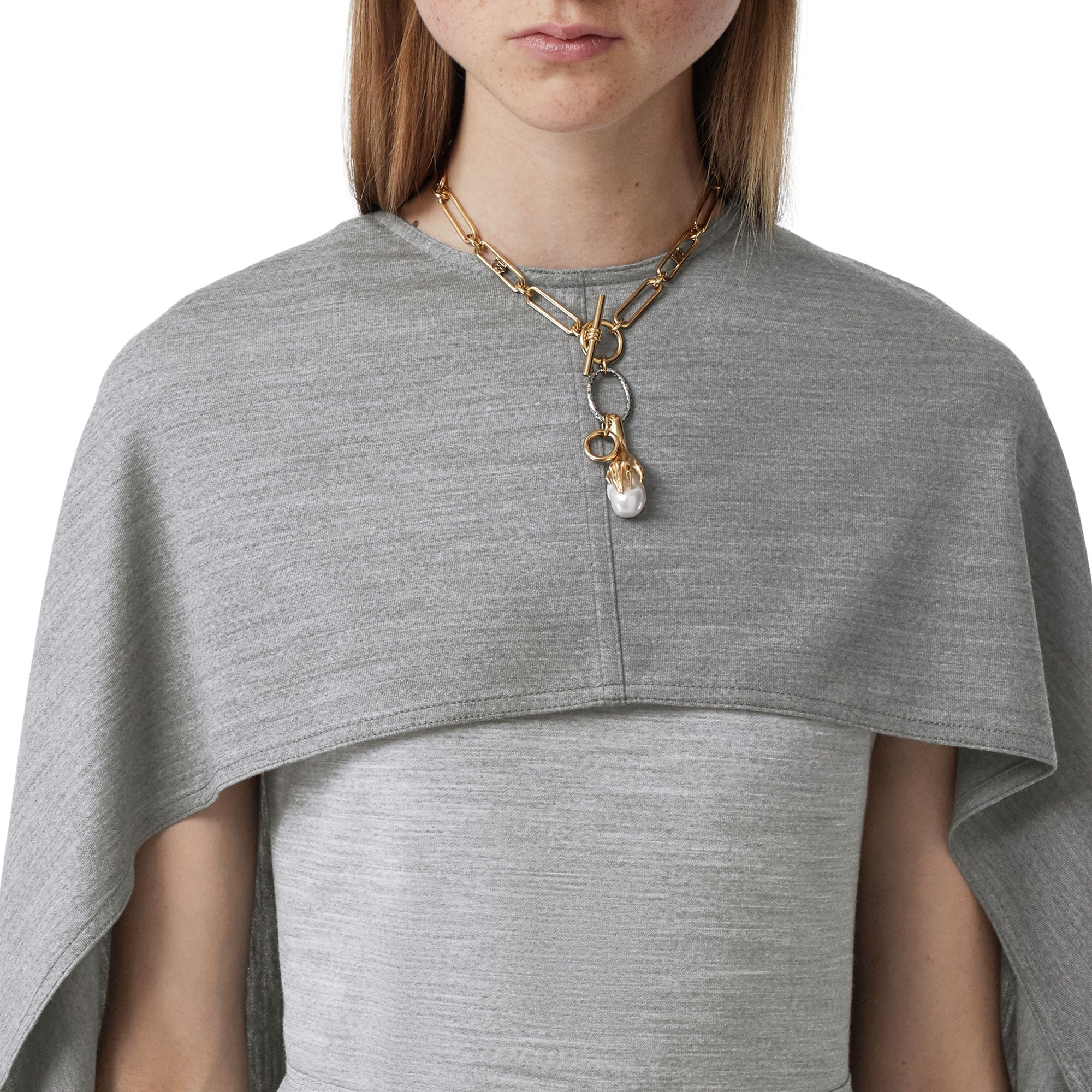 Robe droite en jersey de laine technique avec cape - Gris nuage