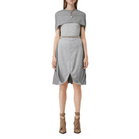 Robe droite en jersey de laine technique avec cape - Gris nuage