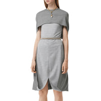 Robe droite en jersey de laine technique avec cape - Gris nuage