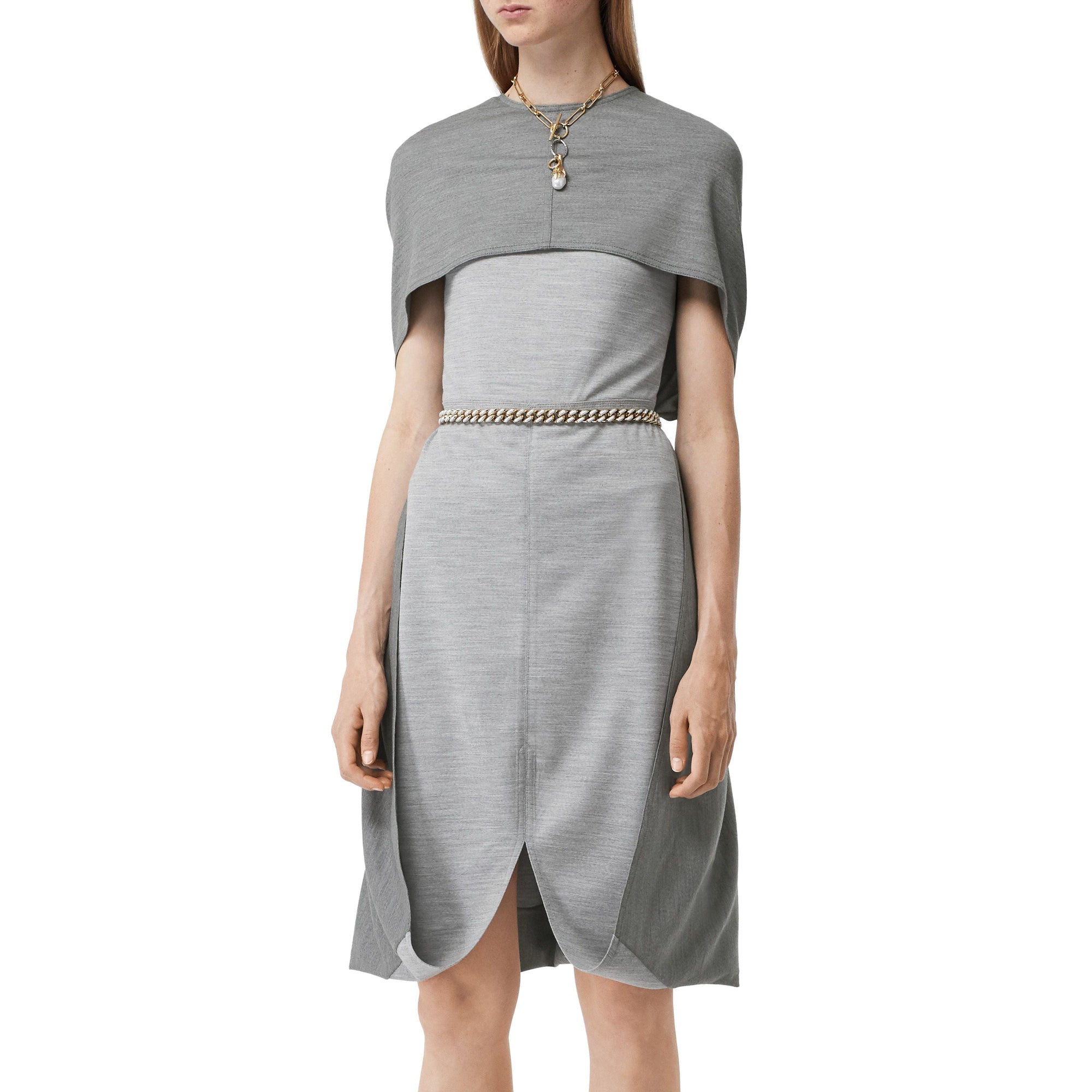 CLOUD GREY Robe droite en jersey de laine technique avec cape