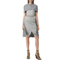 Robe droite en jersey de laine technique avec cape - Gris nuage