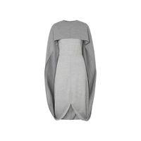Robe droite en jersey de laine technique avec cape - Gris nuage