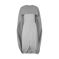 CLOUD GREY Robe droite en jersey de laine technique avec cape