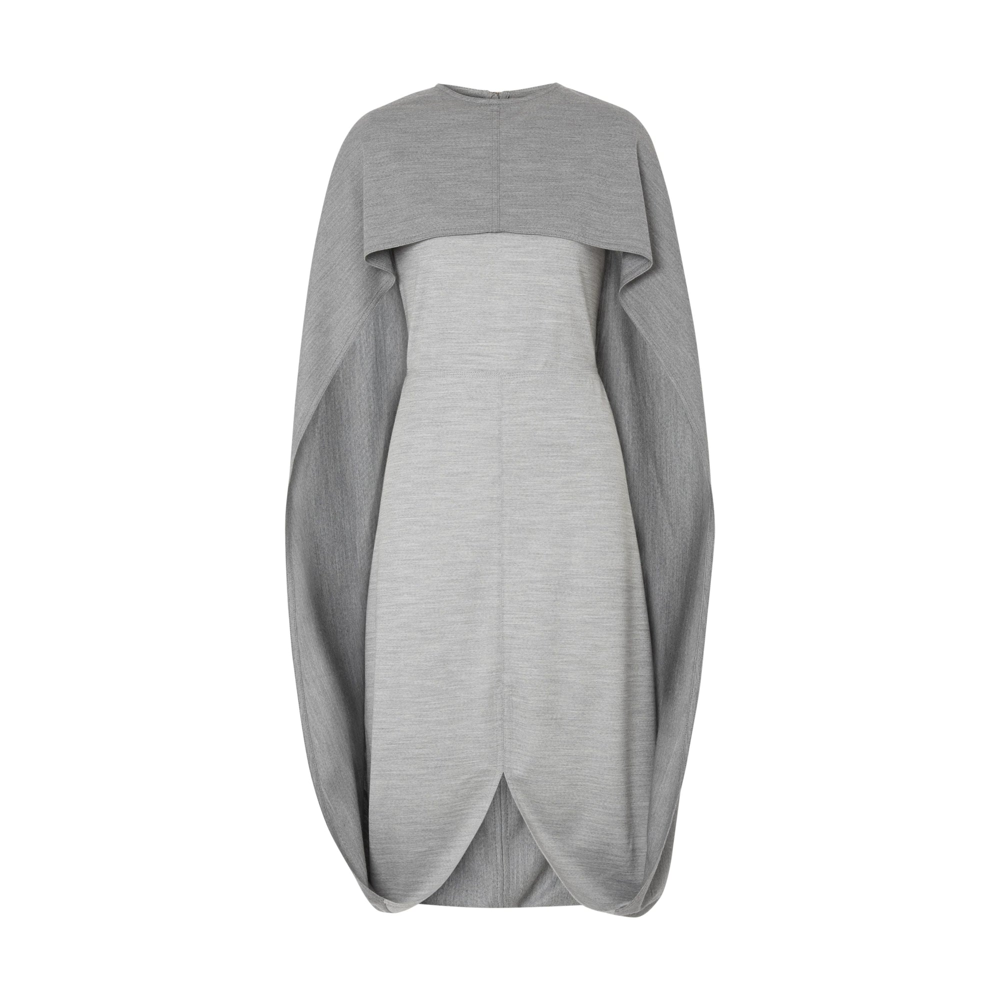 CLOUD GREY Robe droite en jersey de laine technique avec cape