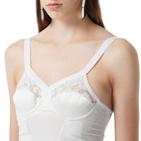 Robe corset en satin de soie et mesh avec dentelle - Blanc optique