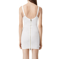 Robe corset en satin de soie et mesh avec dentelle - Blanc optique