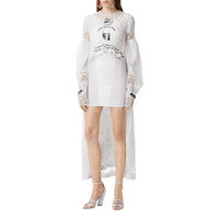 Robe corset en satin de soie et mesh avec dentelle - Blanc optique