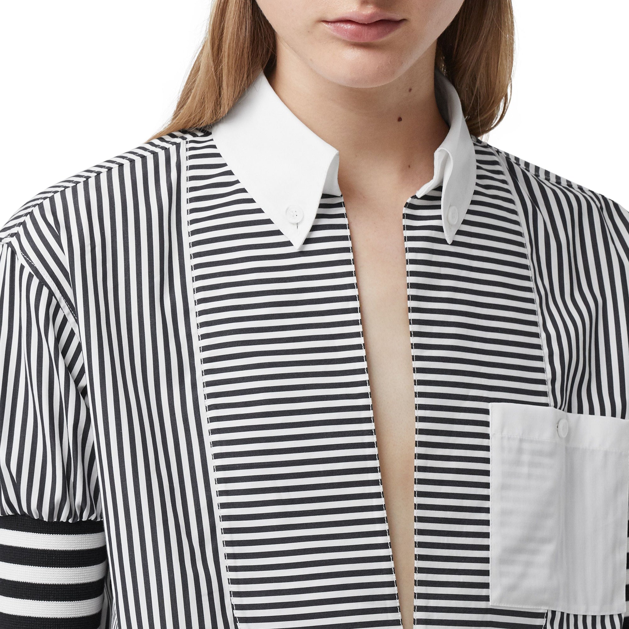 Chemise en popeline de coton rayée avec découpe - Noir