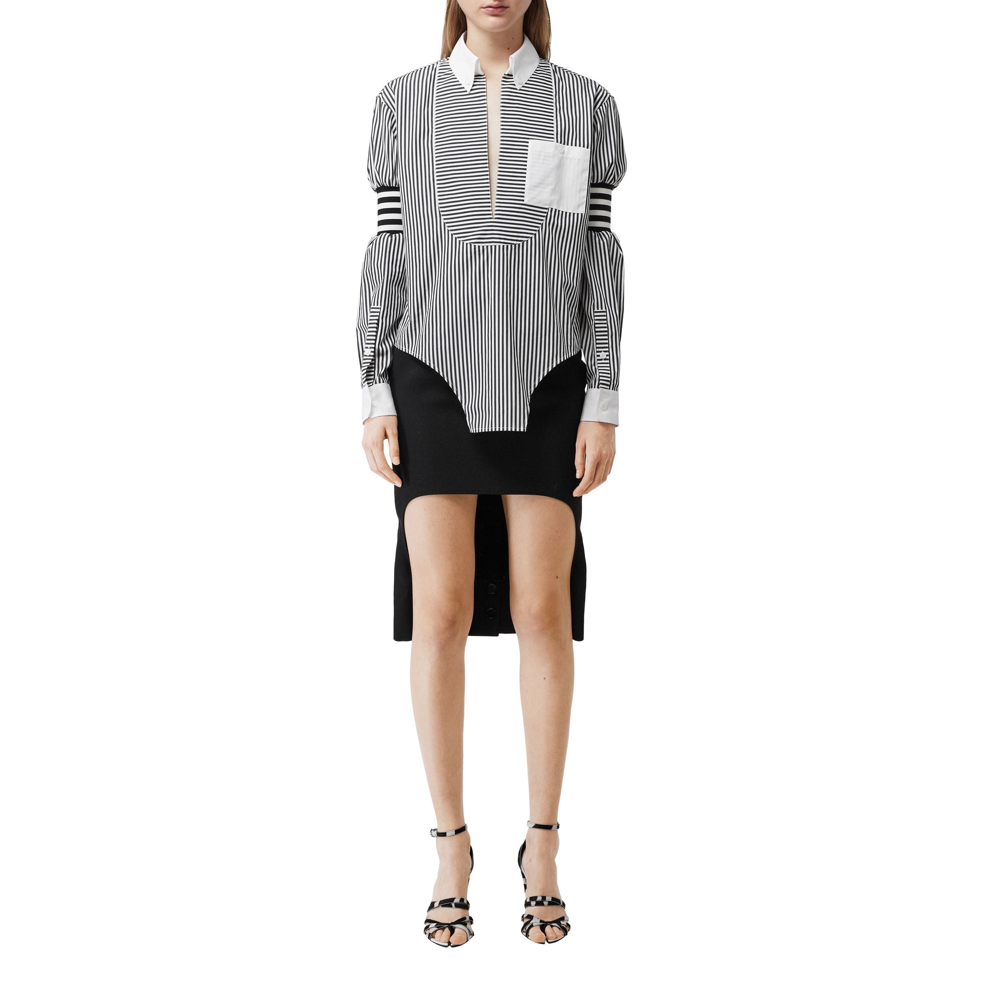 Chemise en popeline de coton rayée avec découpe - Noir