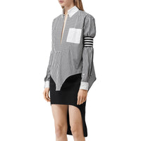 Chemise en popeline de coton rayée avec découpe - Noir