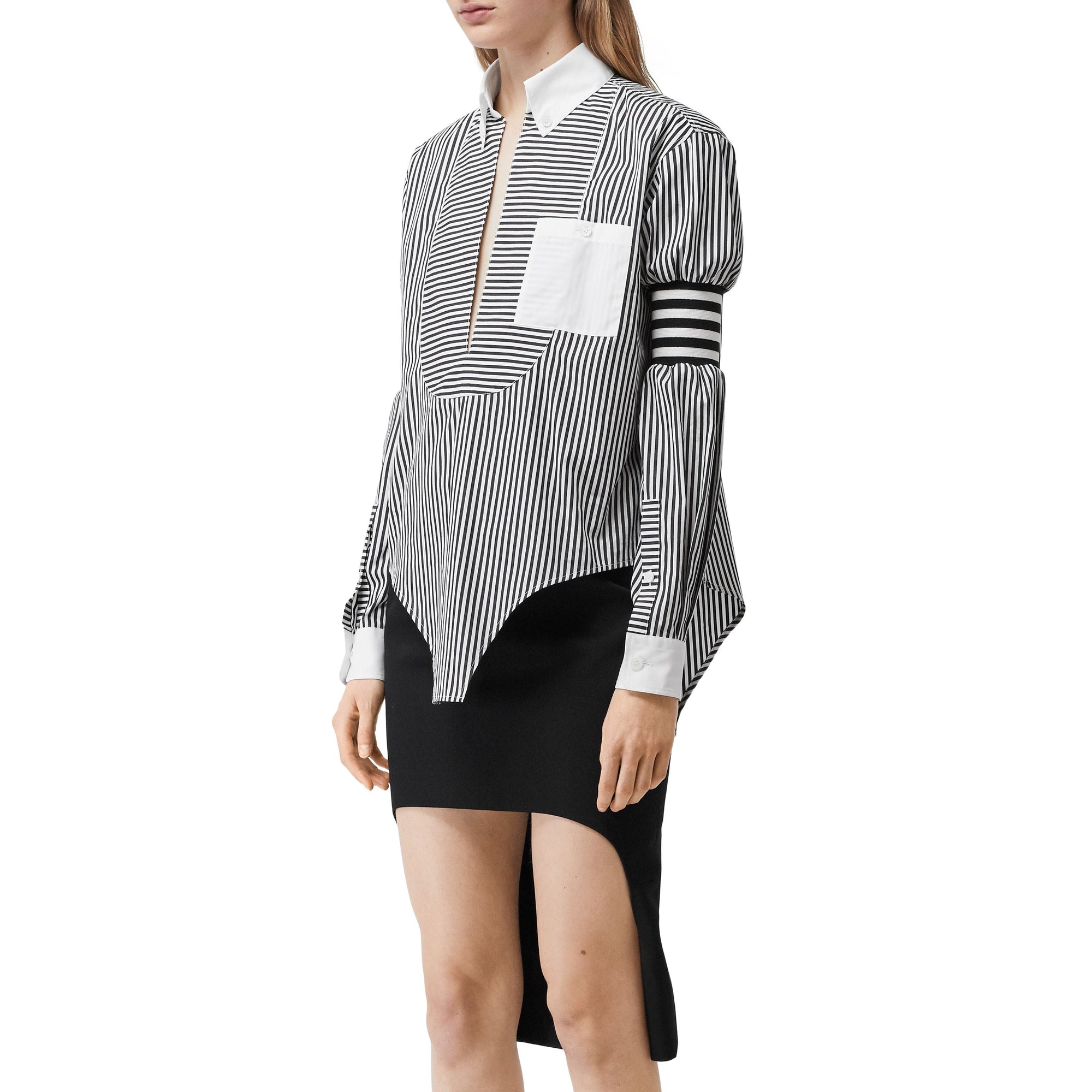 Chemise en popeline de coton rayée avec découpe - Noir