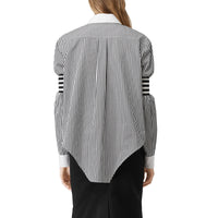 Chemise en popeline de coton rayée avec découpe - Noir