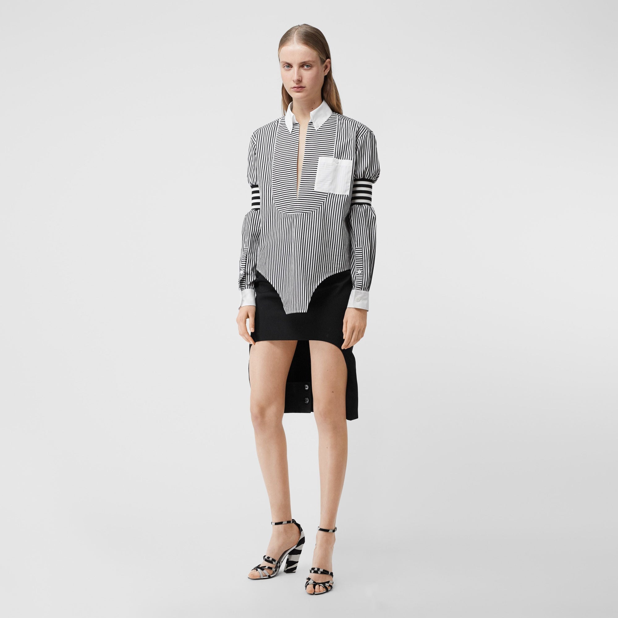 Chemise en popeline de coton rayée avec découpe - Noir