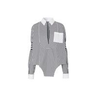 Chemise en popeline de coton rayée avec découpe - Noir