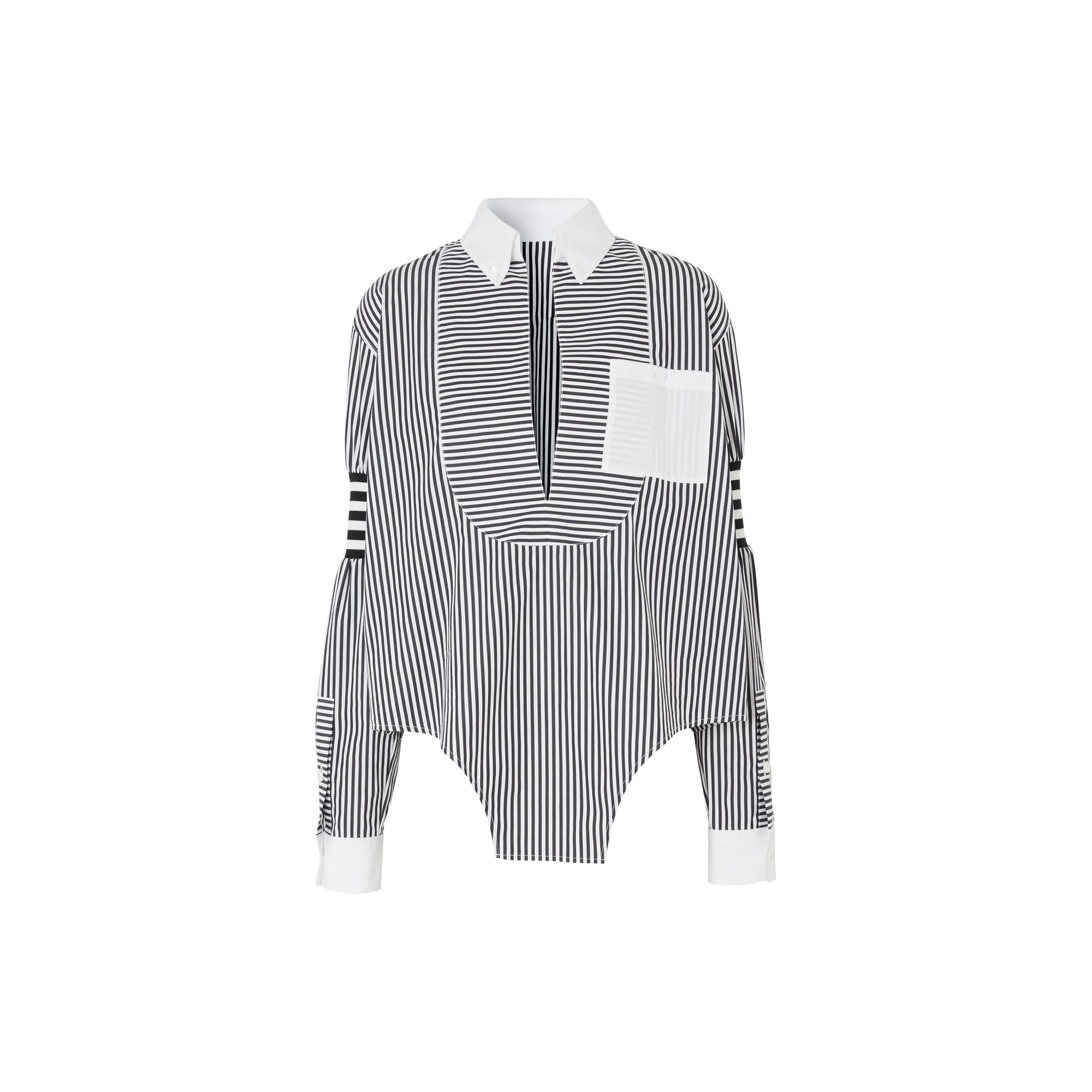 Chemise en popeline de coton rayée avec découpe - Noir