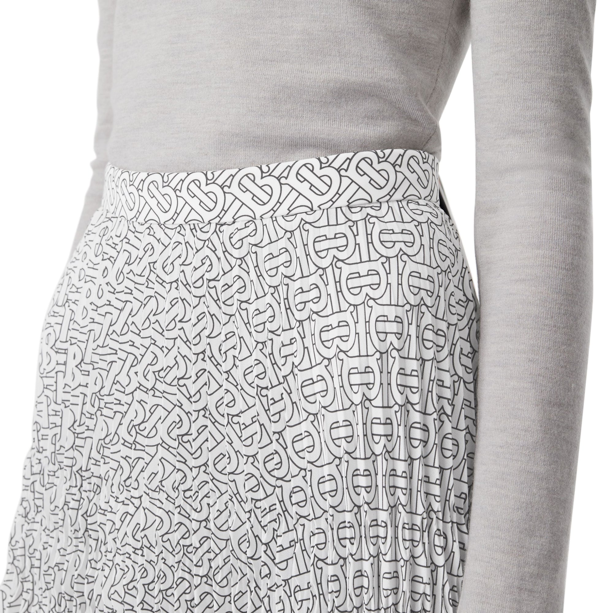Jupe plissée en crêpe de chine monogram - Blanc & noir