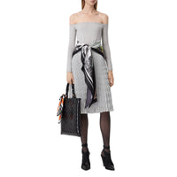 Jupe plissée en crêpe de chine monogram - Blanc & noir