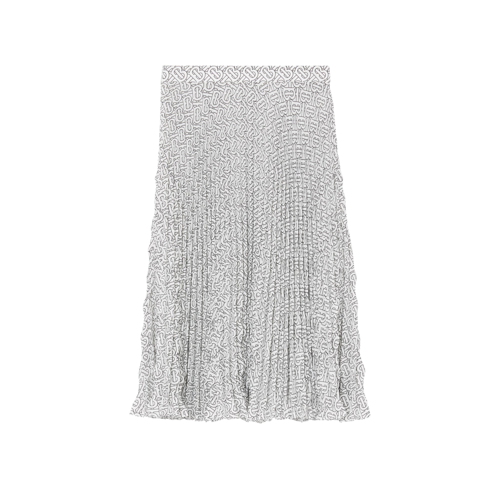 Jupe plissée en crêpe de chine monogram - Blanc & noir