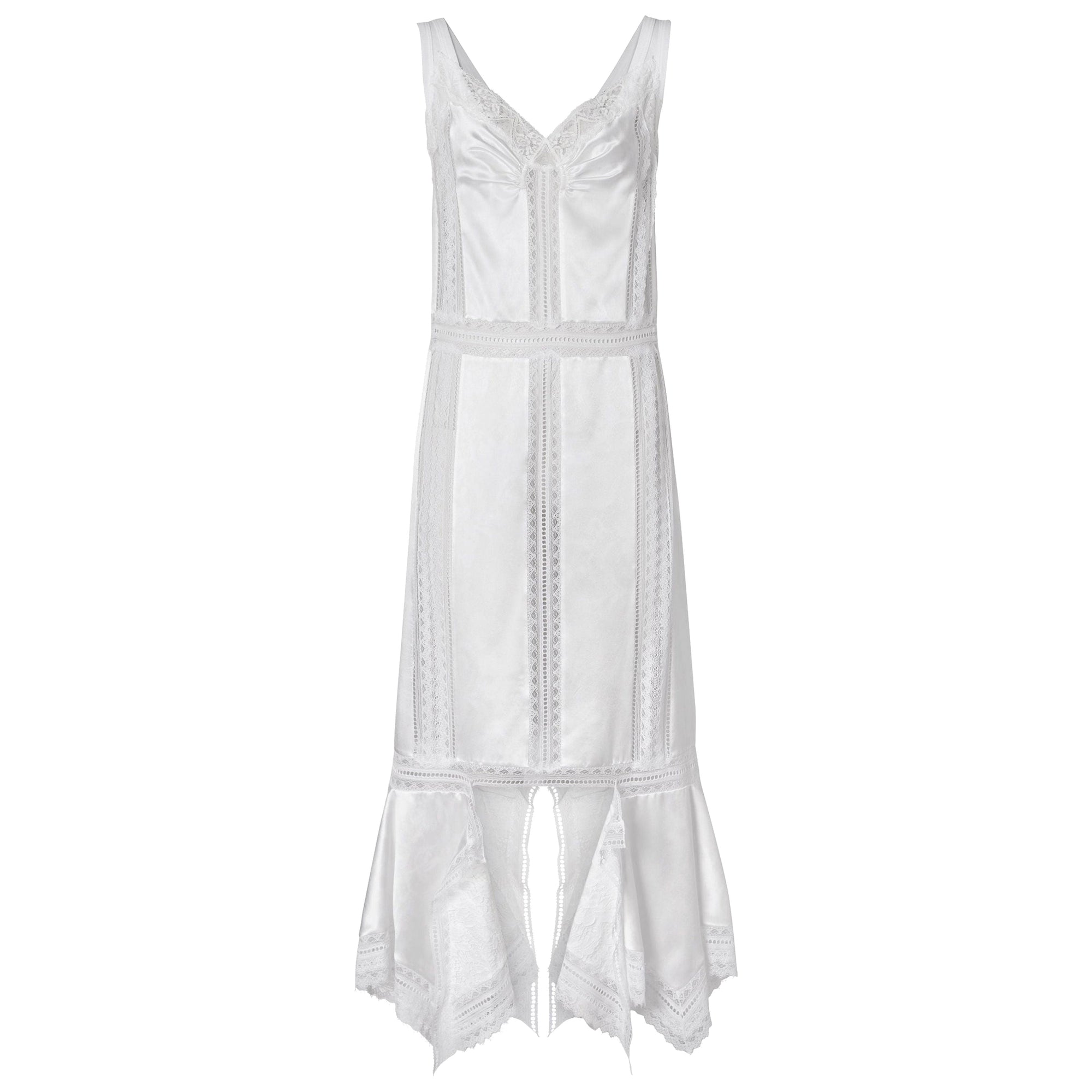 Robe combinaison en satin de soie avec dentelle de chantilly - Blanc optique