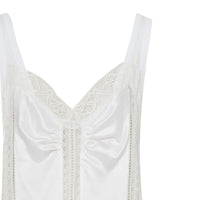 Robe combinaison en satin de soie avec dentelle de chantilly - Blanc optique