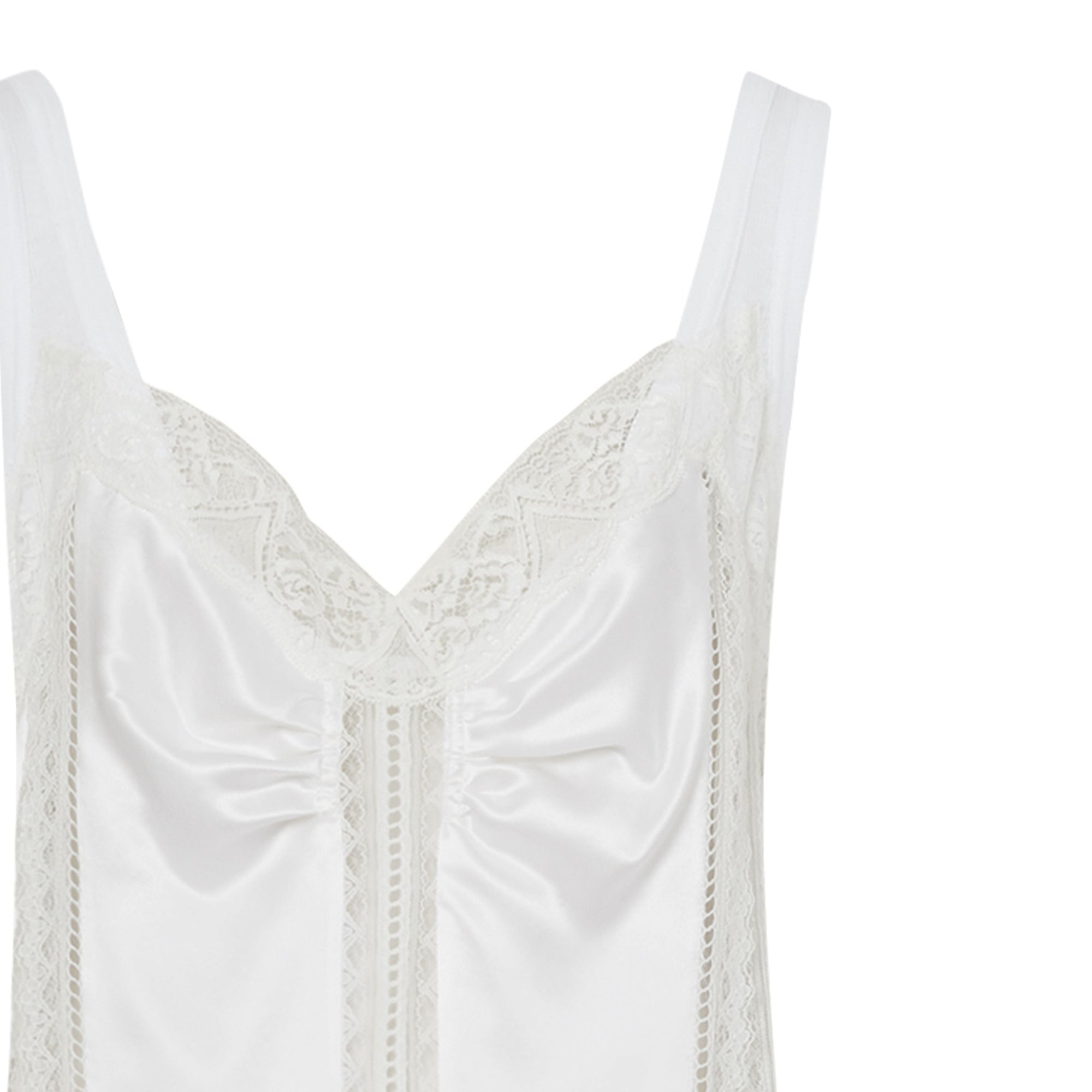 Robe combinaison en satin de soie avec dentelle de chantilly - Blanc optique